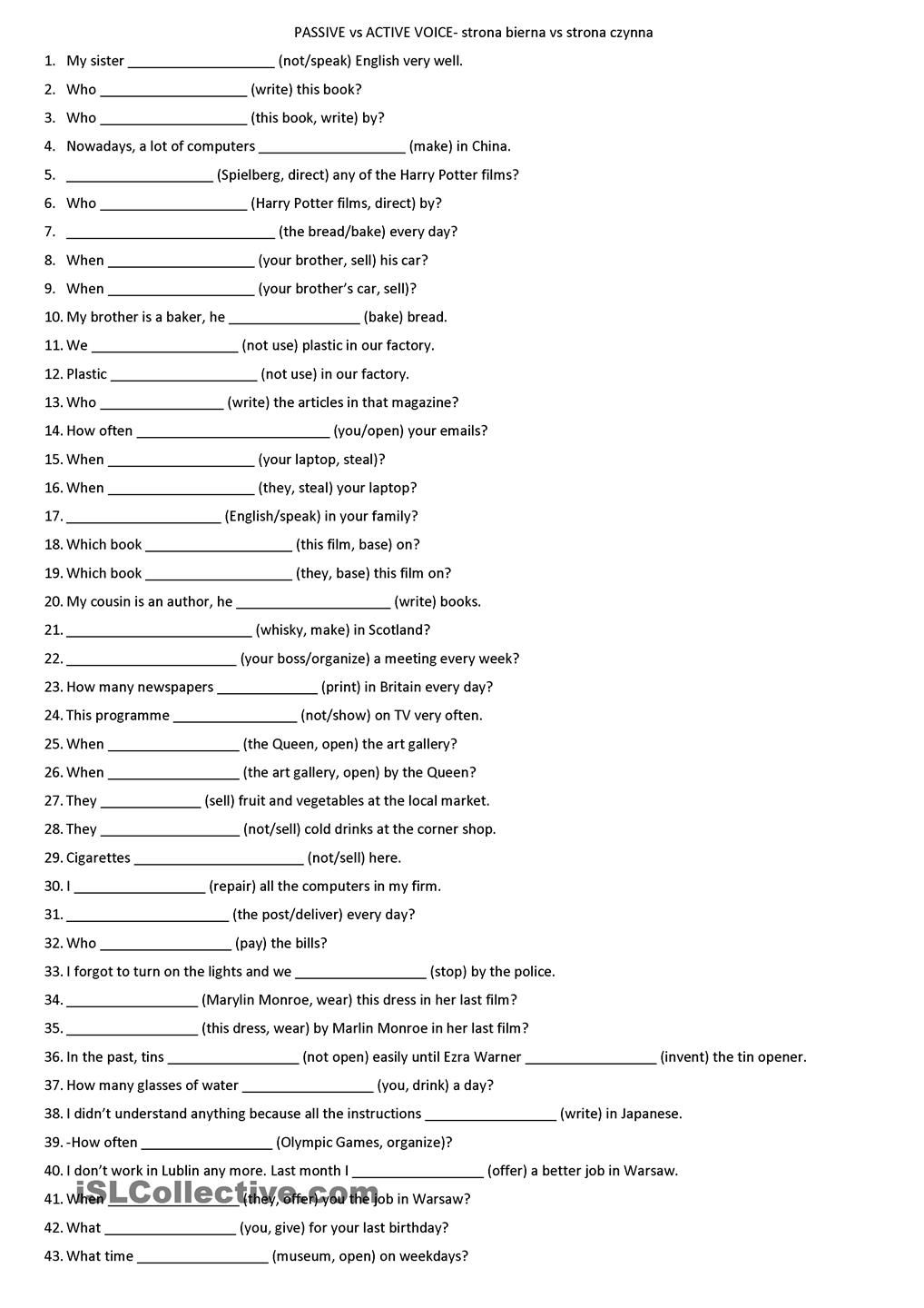 übungen Ausdrucken Passive And Active Voice Englisch