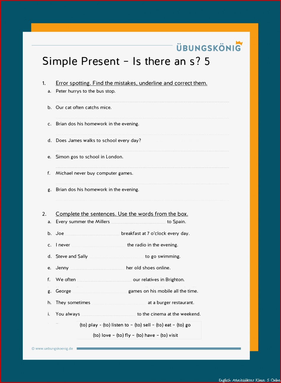 Present Simple übungen Ausdrucken