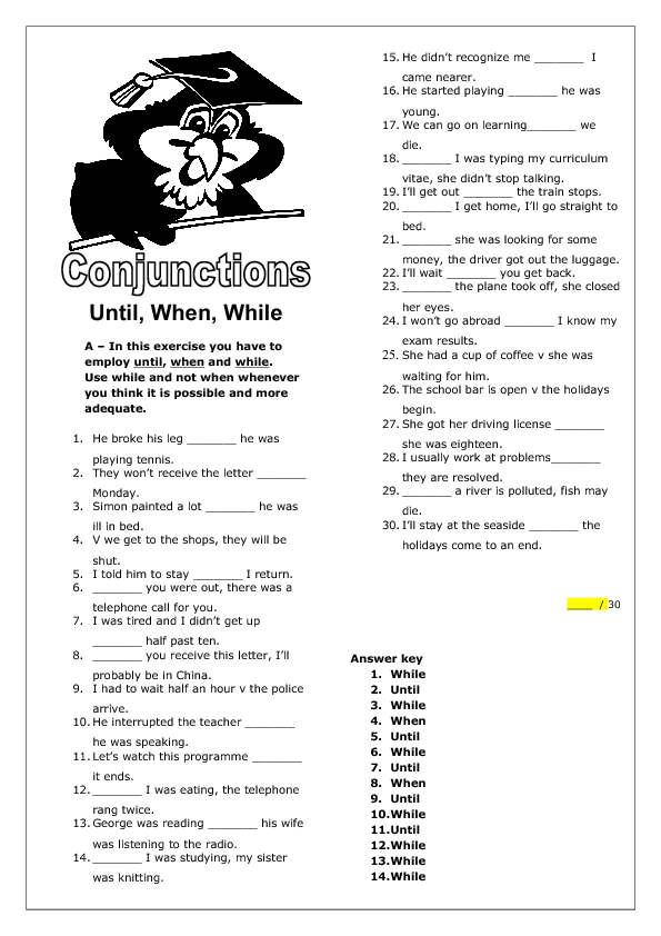 Conjunctions übungen Zum Ausdrucken übungskönig