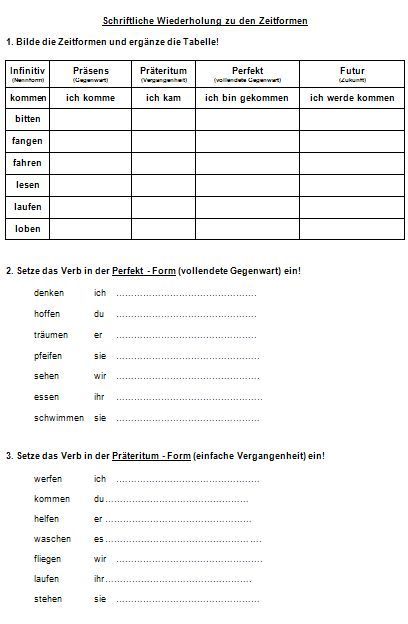 Stammformen übungen + Lösungen Zum Ausdrucken