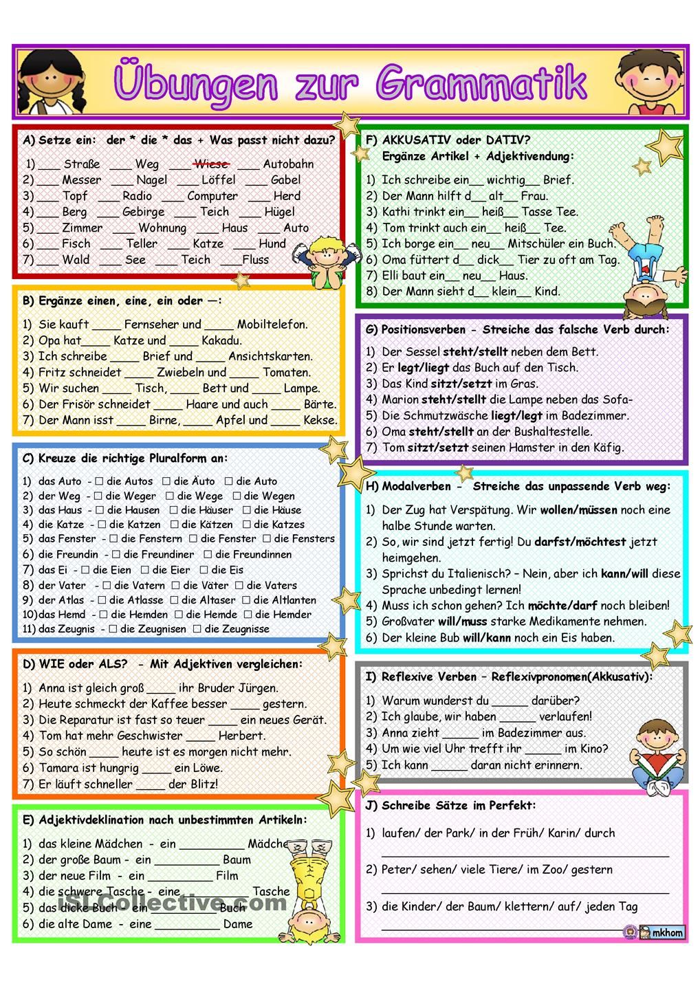 Deutsch Grammatik übungen Zum Ausdrucken Mit Lösungen