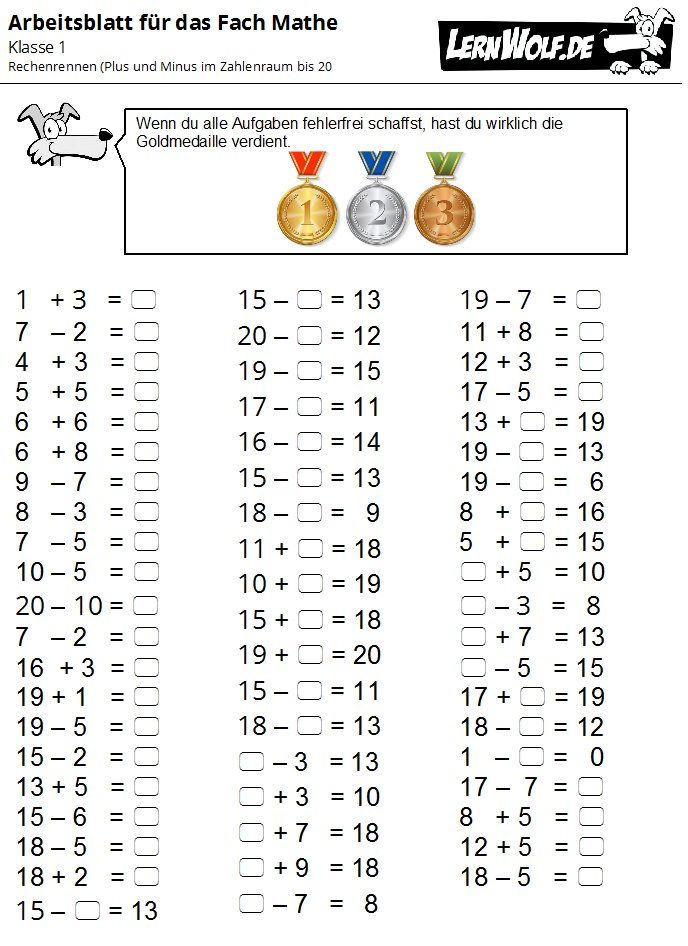 Matematik 1 Klasse übungen Zum Ausdrucken