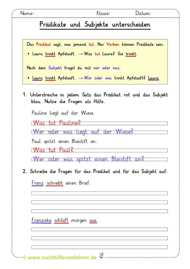 Deutsch Satzglieder übungen Zum Ausdrucken
