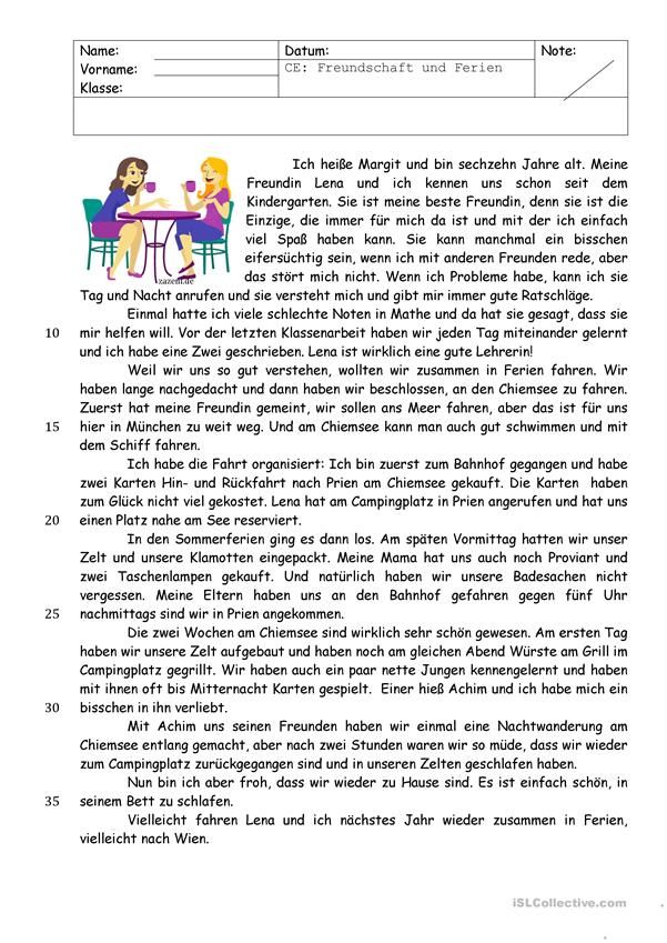 Leseverständnis 6 Klasse übungen Zum Ausdrucken