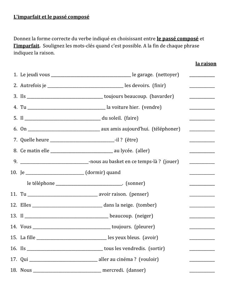 Passe Compose übungen Ausdrucken