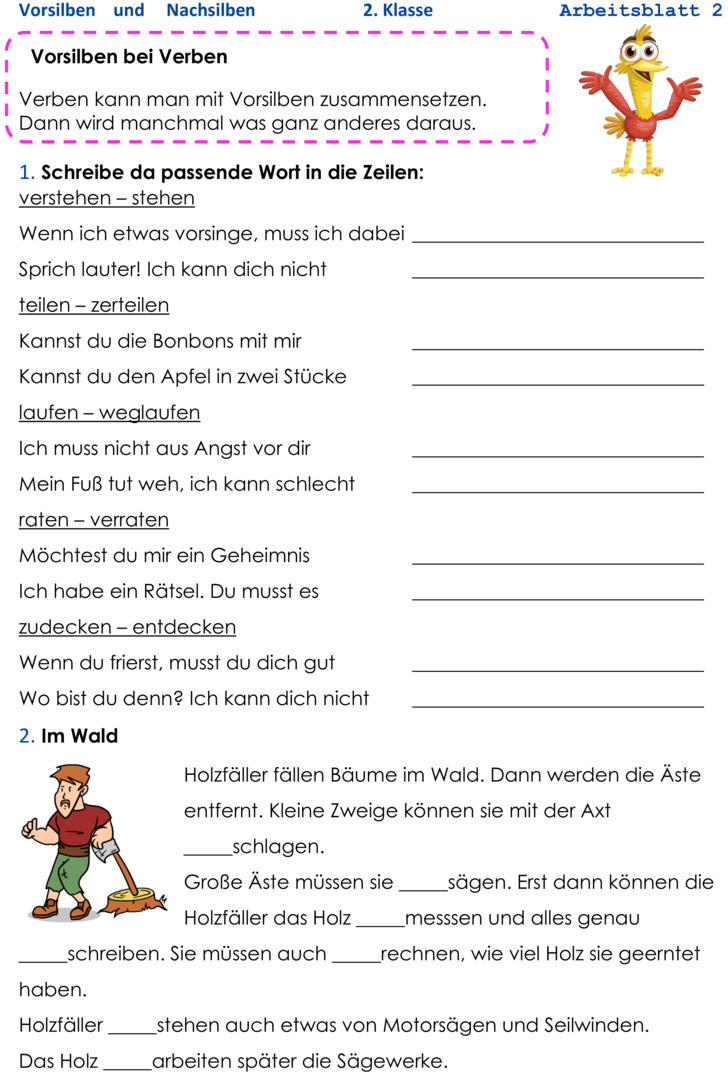 Deutsch 2 Klasse übungen Zum Ausdrucken