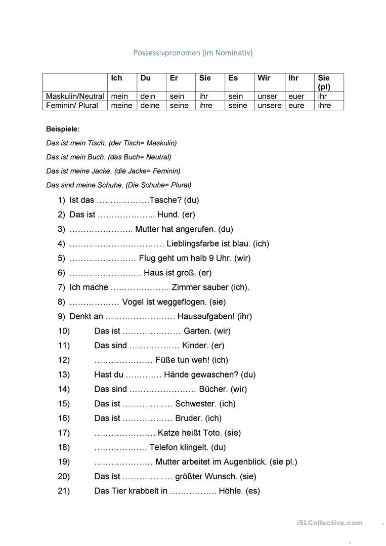 Englisch übungen Personalpronomen Object Ausdrucken