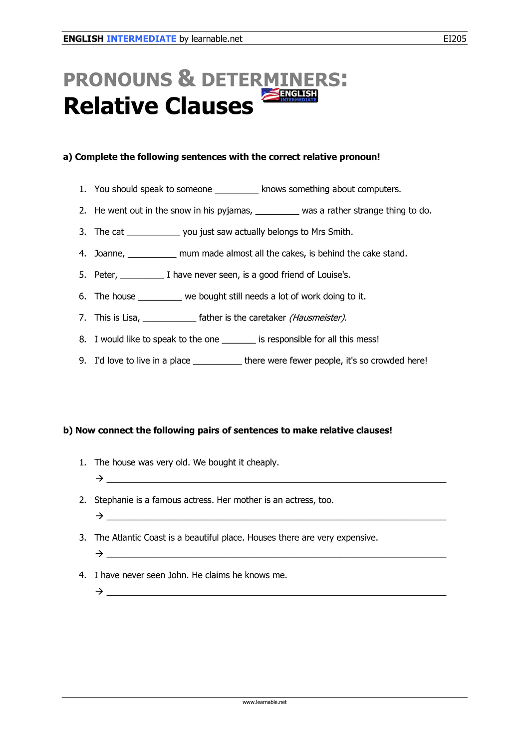 Contact Clauses übungen Klasse 7 Ausdrucken