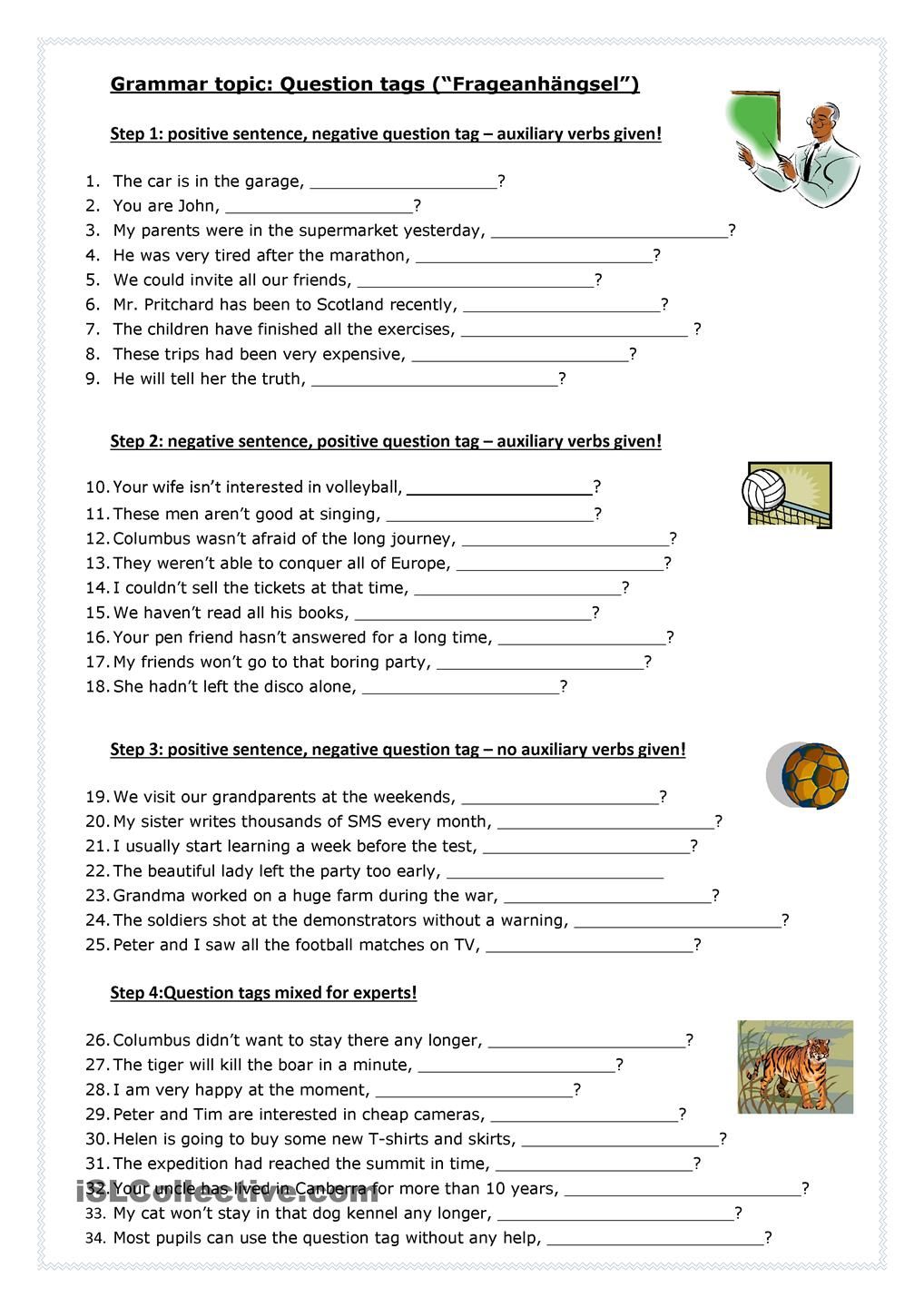 Englisch Question Tags übungen Zum Ausdrucken