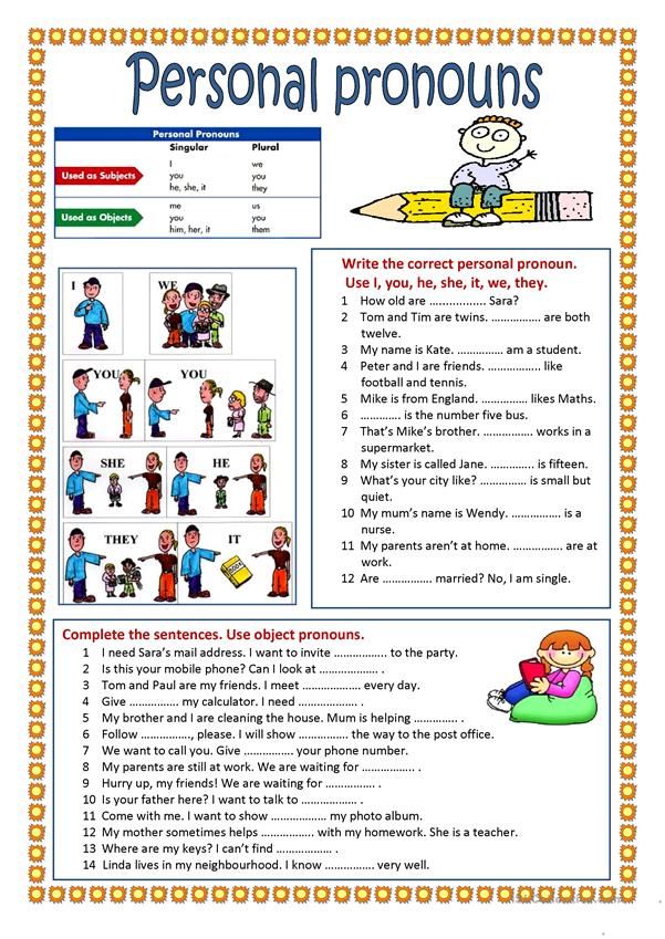 Englisch übungen Pronouns Zum Ausdrucken