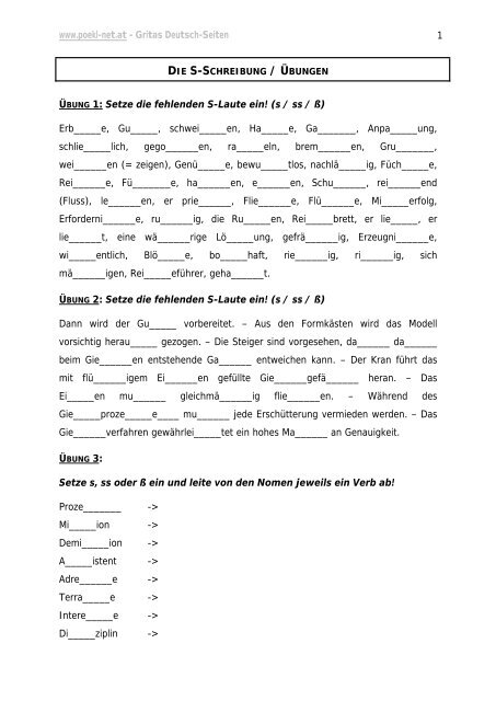 Deutsch übungen Klasse 4 Ausdrucken S Ss ß