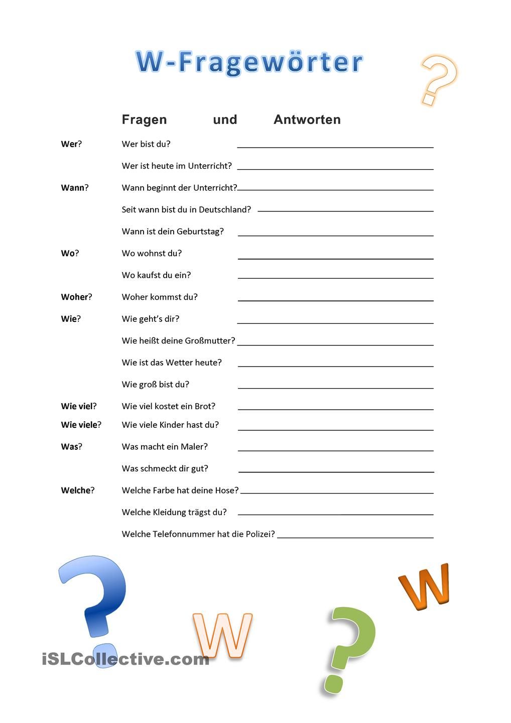 Englisch Fragen übungen Zum Ausdrucken