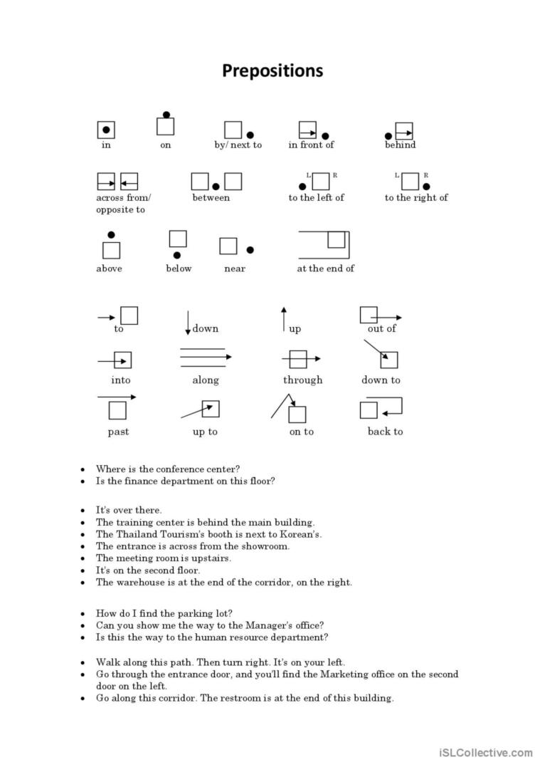 Prepositions übungen Zum Ausdrucken