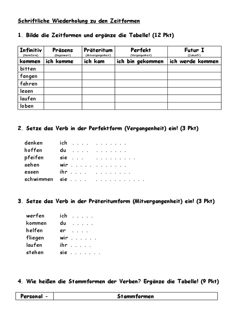 Aktiv Passiv Zeitformen Deutsch übungen Zum Ausdrucken