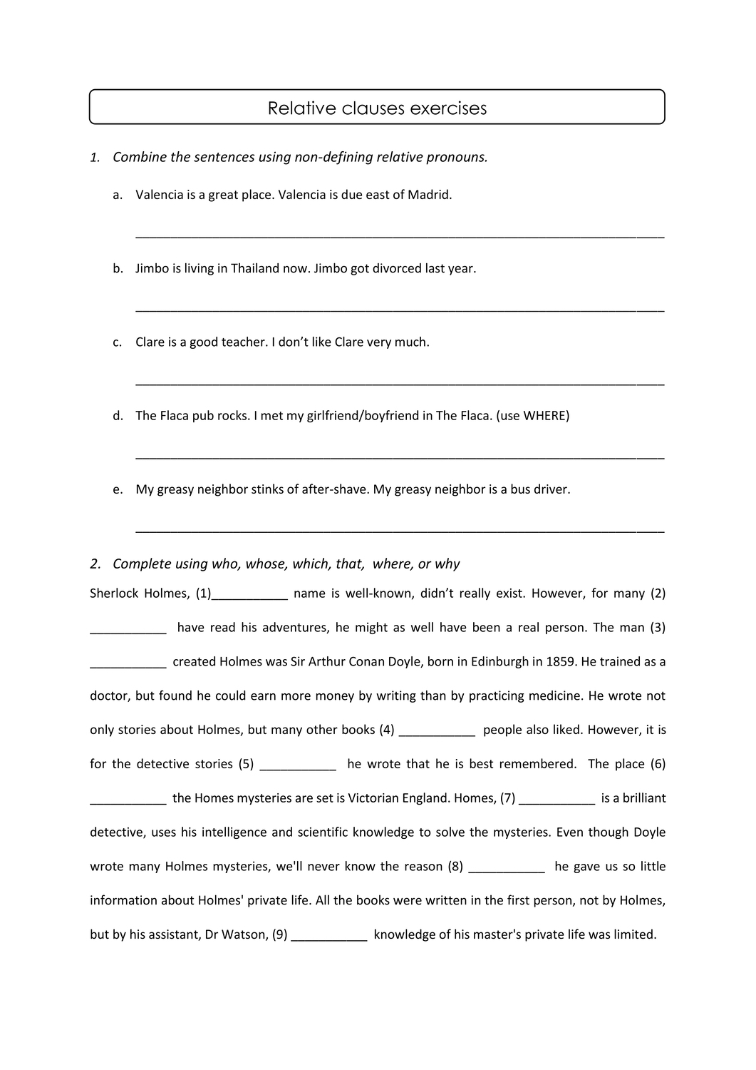 Relativ Clauses And Contact Clauses übungen Zum Ausdrucken