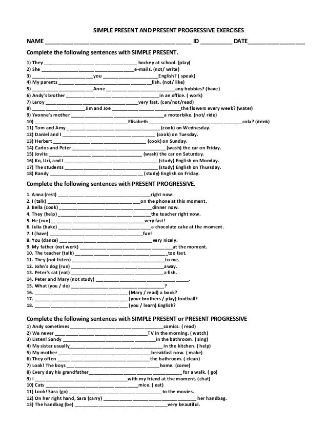 Englisch übungen Simple Present Present Progressive Zum Ausdrucken