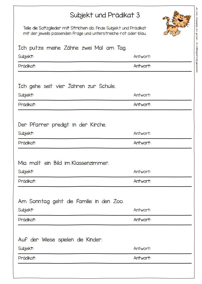 Subjekt Prädikat übungen Zum Ausdrucken