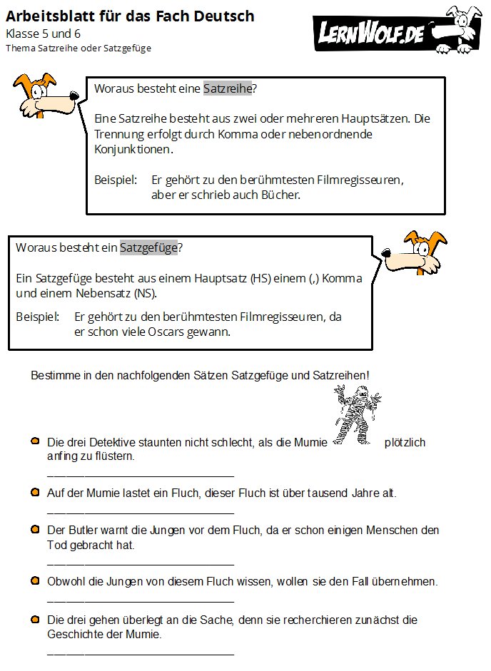 Satzreihe Und Satzgefüge übungen Zum Ausdrucken
