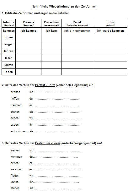 Deutsch übungen 5 Klasse Zum Ausdrucken