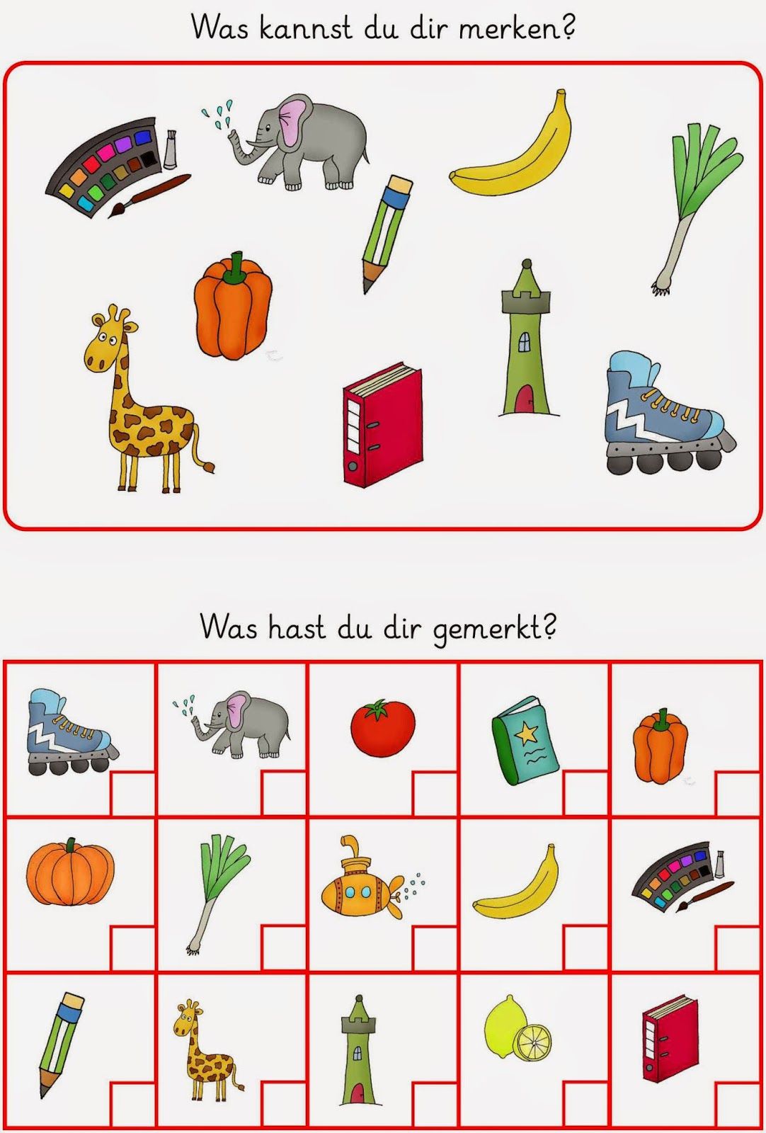 Gedächtnistraining übungen Zum Ausdrucken Kinder