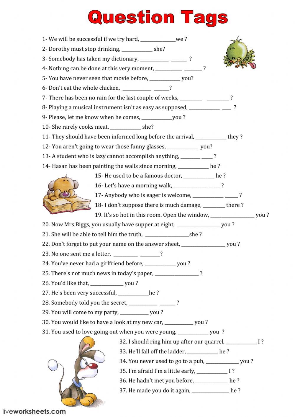 Questions Tags übungen Zum Ausdrucken