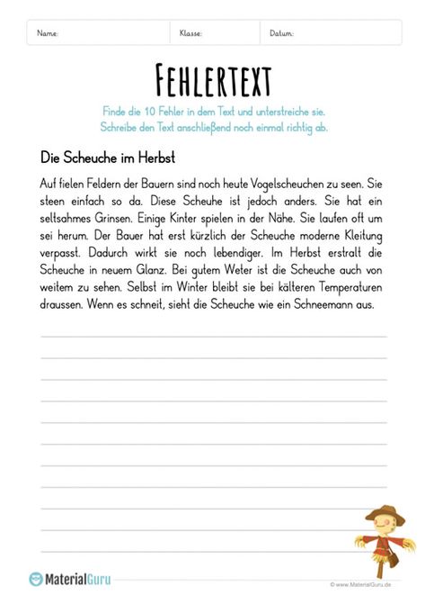 4 Fehler In Einem Text Finden übungen Zum Ausdrucken