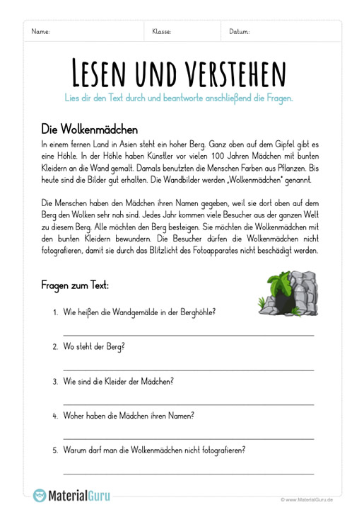 English Klasse 6 Textverstehen übungen Zum Ausdrucken