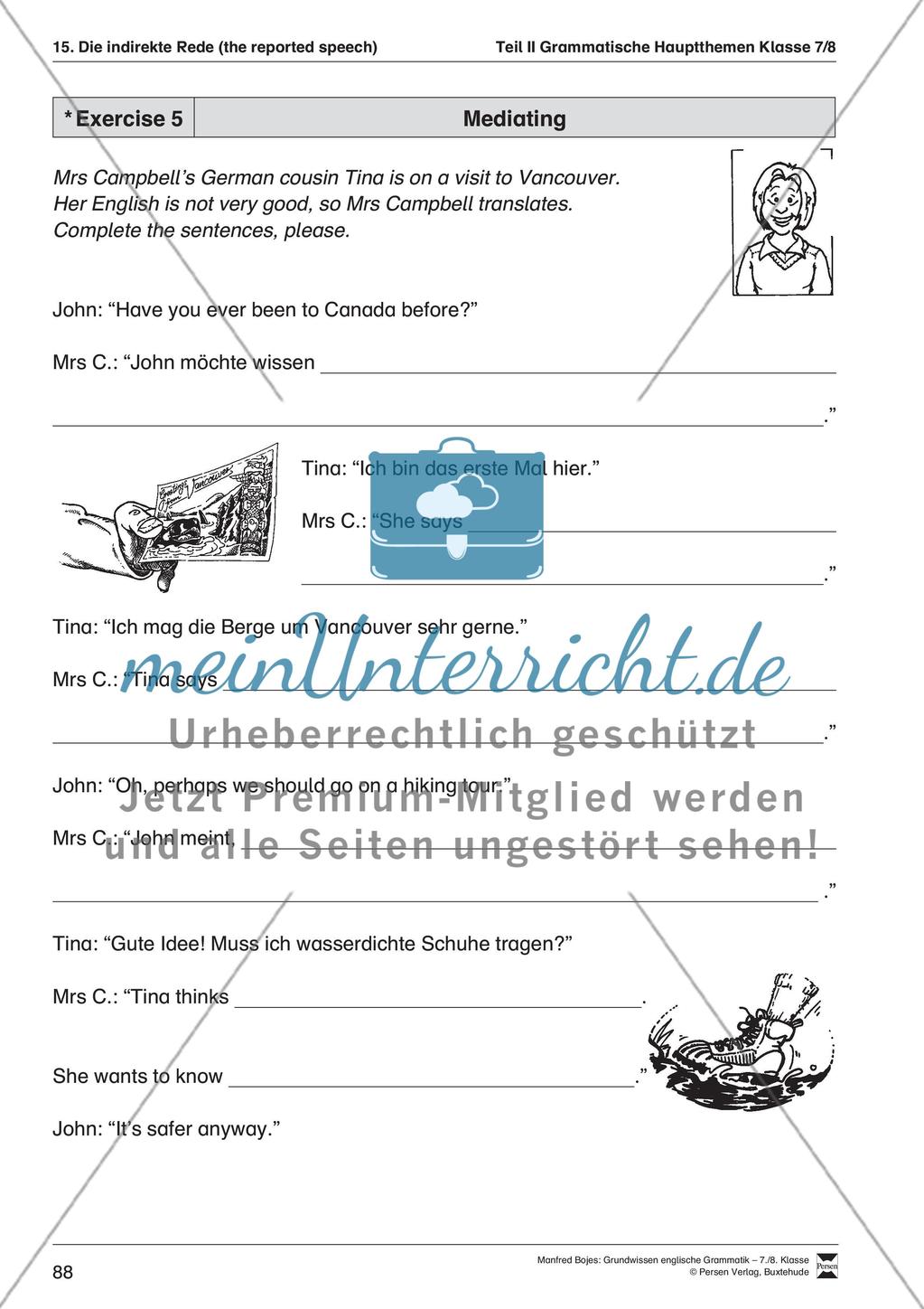 Englisch Reported Speech übungen Mit Lösungen Zum Ausdrucken