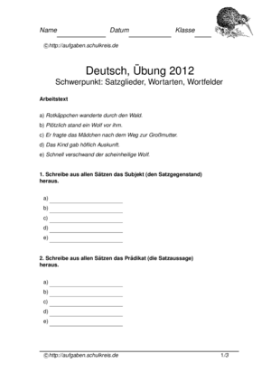 übungen Mit Lösungen Zum Ausdrucken Satzglieder Bestimmen