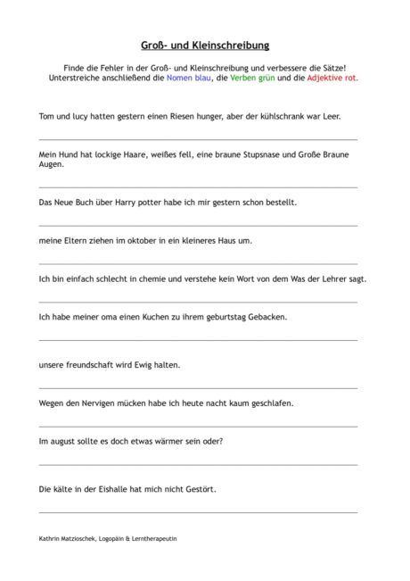 übungen Groß Und Kleinschreibung Zum Ausdrucken