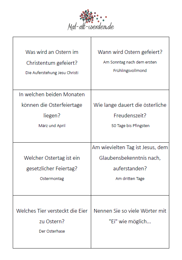Gedächtnistraining übungen Zum Ausdrucken Ostern