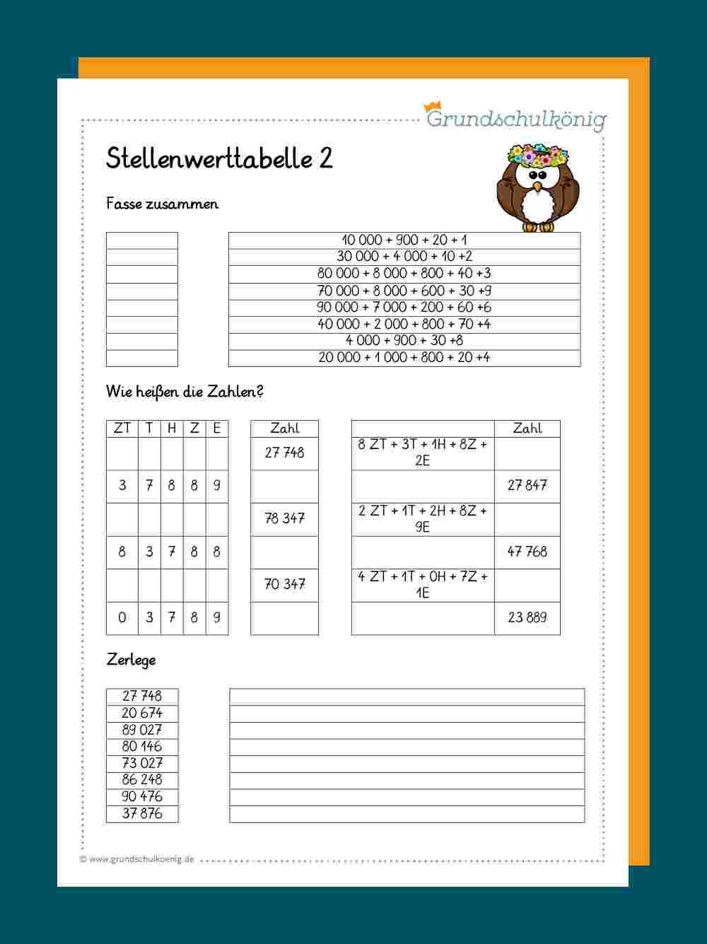 Stellenwerttafel übungen Zum Ausdrucken 3. Klasse