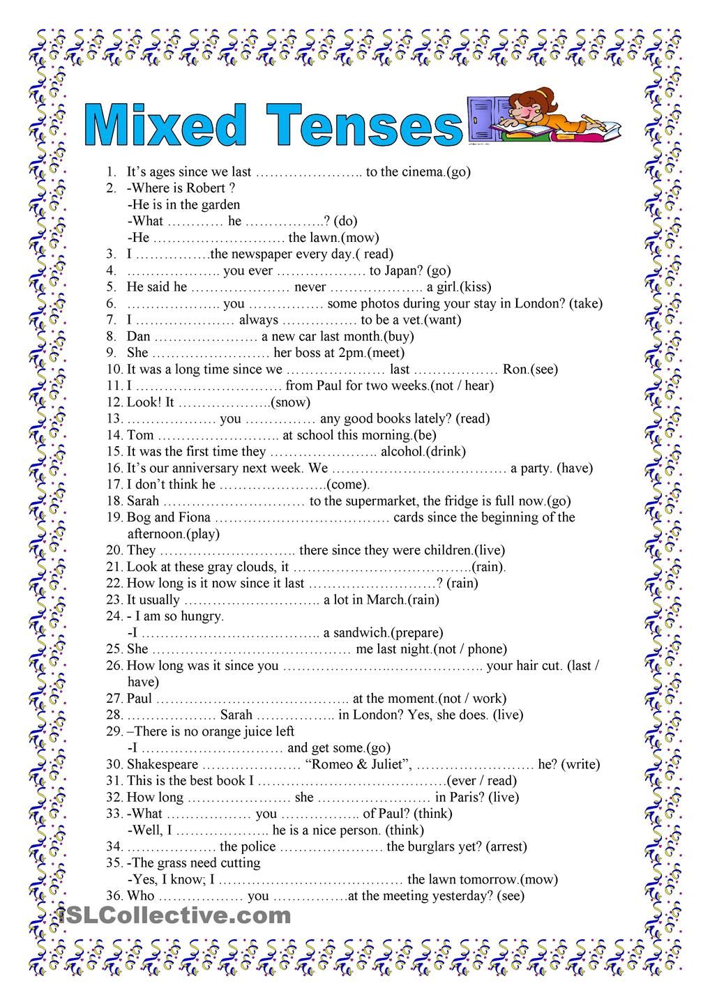 Mixed Tenses übungen Ausdrucken