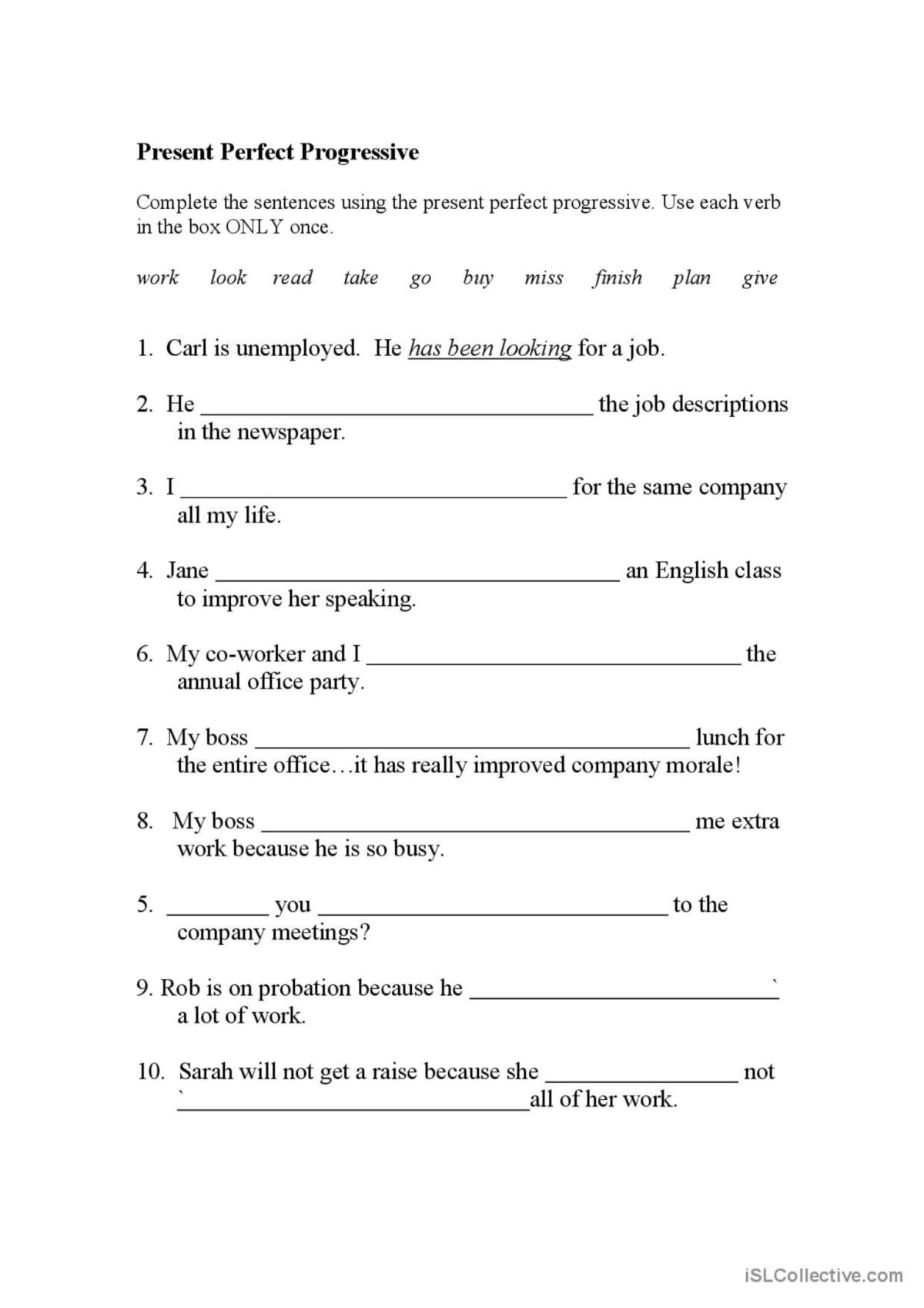 Present Perfect Und Present Perfect Progressive übungen Zum Ausdrucken