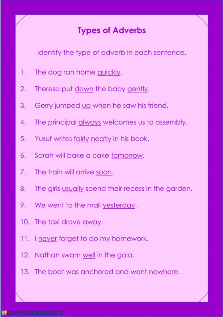 Adverbs And Adverbials übungen Ausdrucken