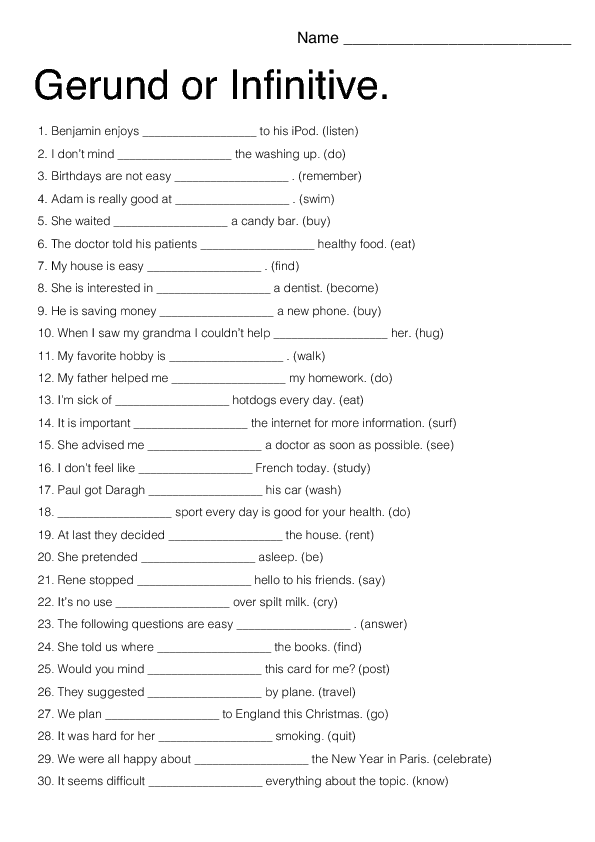 Gerund Or Infinitive übungen Mit Lösungen Zum Ausdrucken