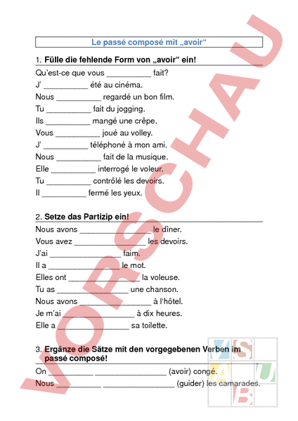 Französisch übungen Passe Compose Zum Ausdrucken