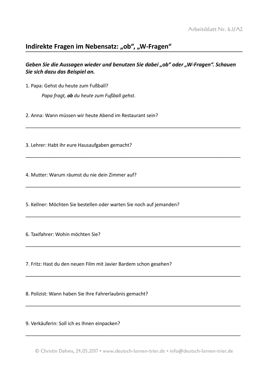 Indirekte Fragen Englisch übungen Mit Lösungen Zum Ausdrucken