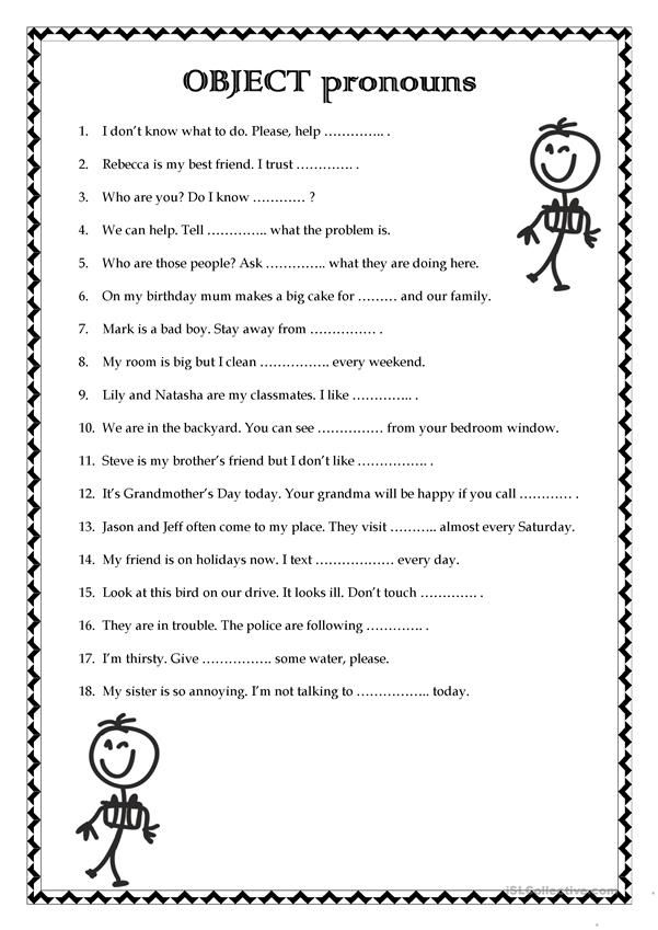 Object Pronouns übungen Zum Ausdrucken