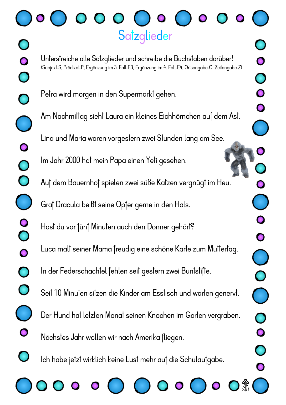 Deutsch 4 Klasse übungen Zum Ausdrucken Satzglieder Bestimmen