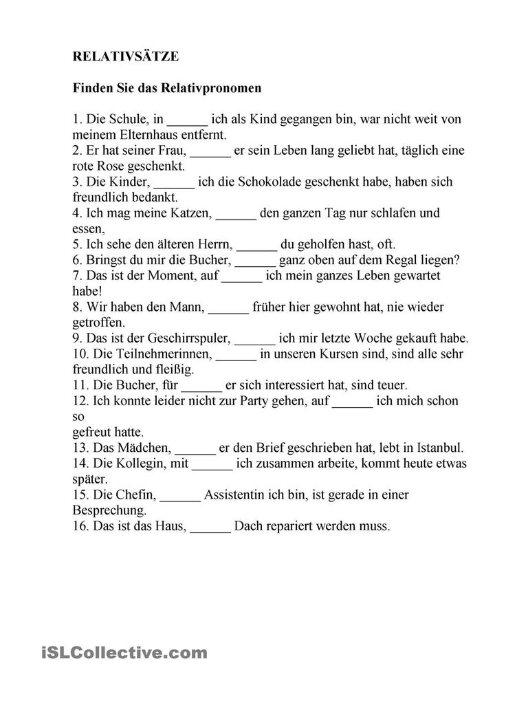 Englisch Relativsätze übungen Ausdrucken