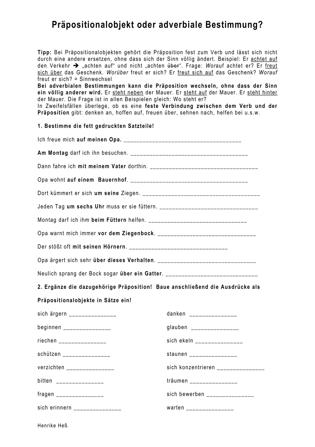 Adverbiale Bestimmung übungen Klasse 6 Zum Ausdrucken