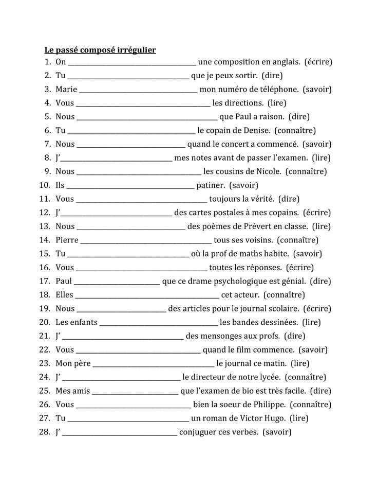 Passe Compose übungen Zum Ausdrucken 8.klasse