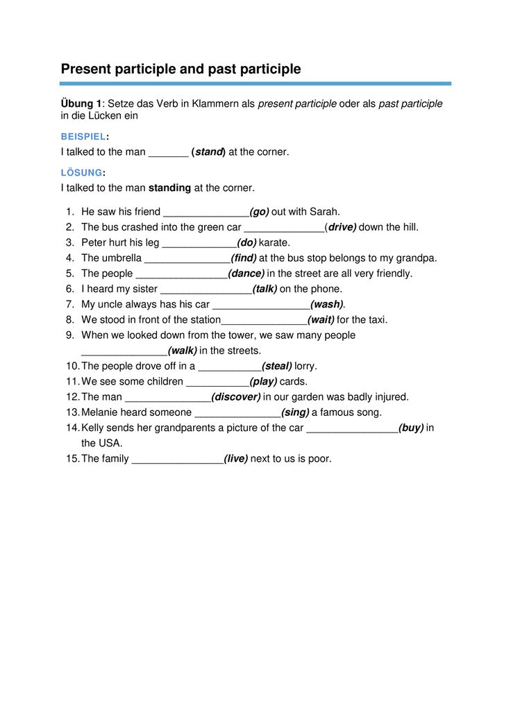 Englisch Participle übungen Zum Ausdrucken
