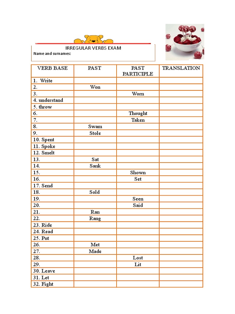 Irregular Verbs übungen More 2 Zum Ausdrucken