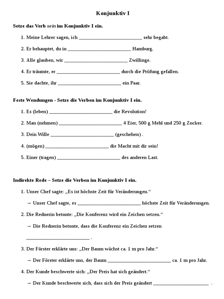 Konjunktiv übungen Zum Ausdrucken