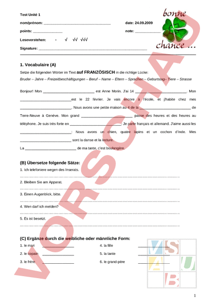 Leseverstehen übungen Mit Lösungen Französisch Ausdrucken