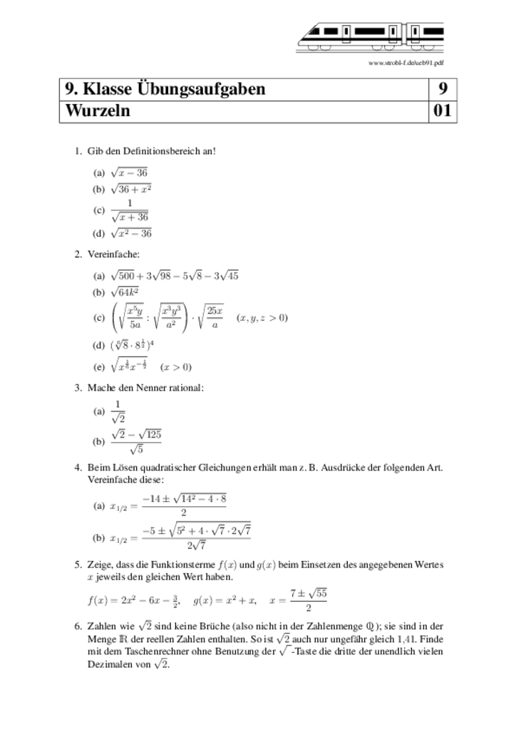 Mathe übungen Klasse 9 Prüfung Sekundarschule Zum Ausdrucken