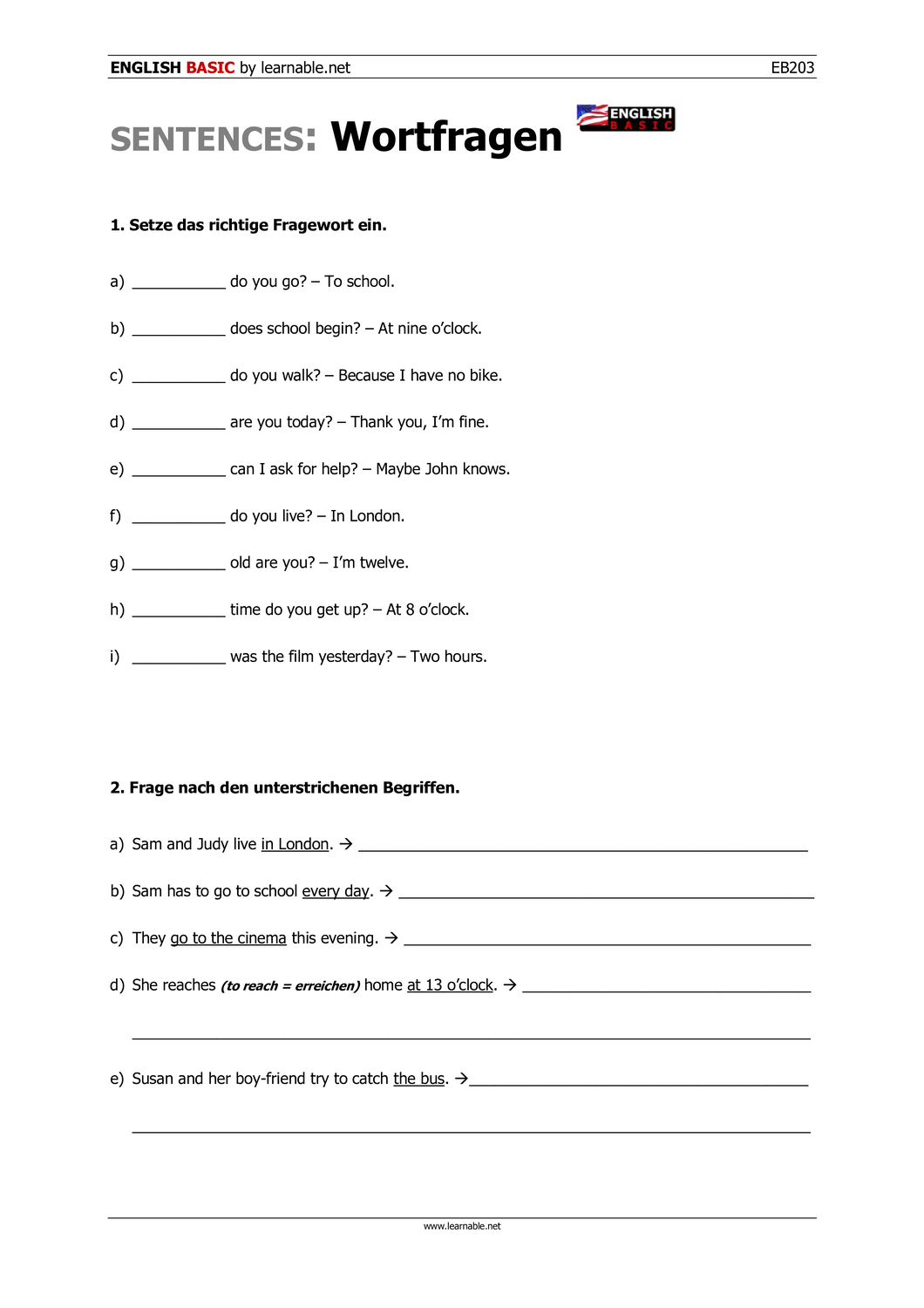 Englisch übungen Do Does Fragen Zum Ausdrucken