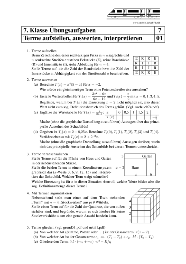 Mathe übungen Klasse 7 Hauptschule Zum Ausdrucken